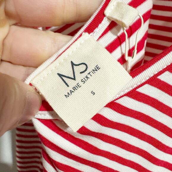 Marie Sixtine Women Small Red White Striped Bodcon Midi Dress - Picture 5 of 6